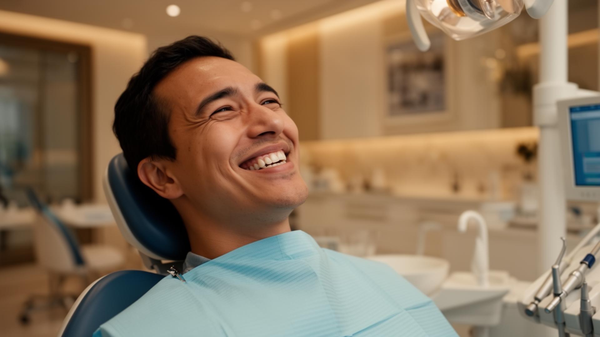 Relieved patient smiling after emergency dental care